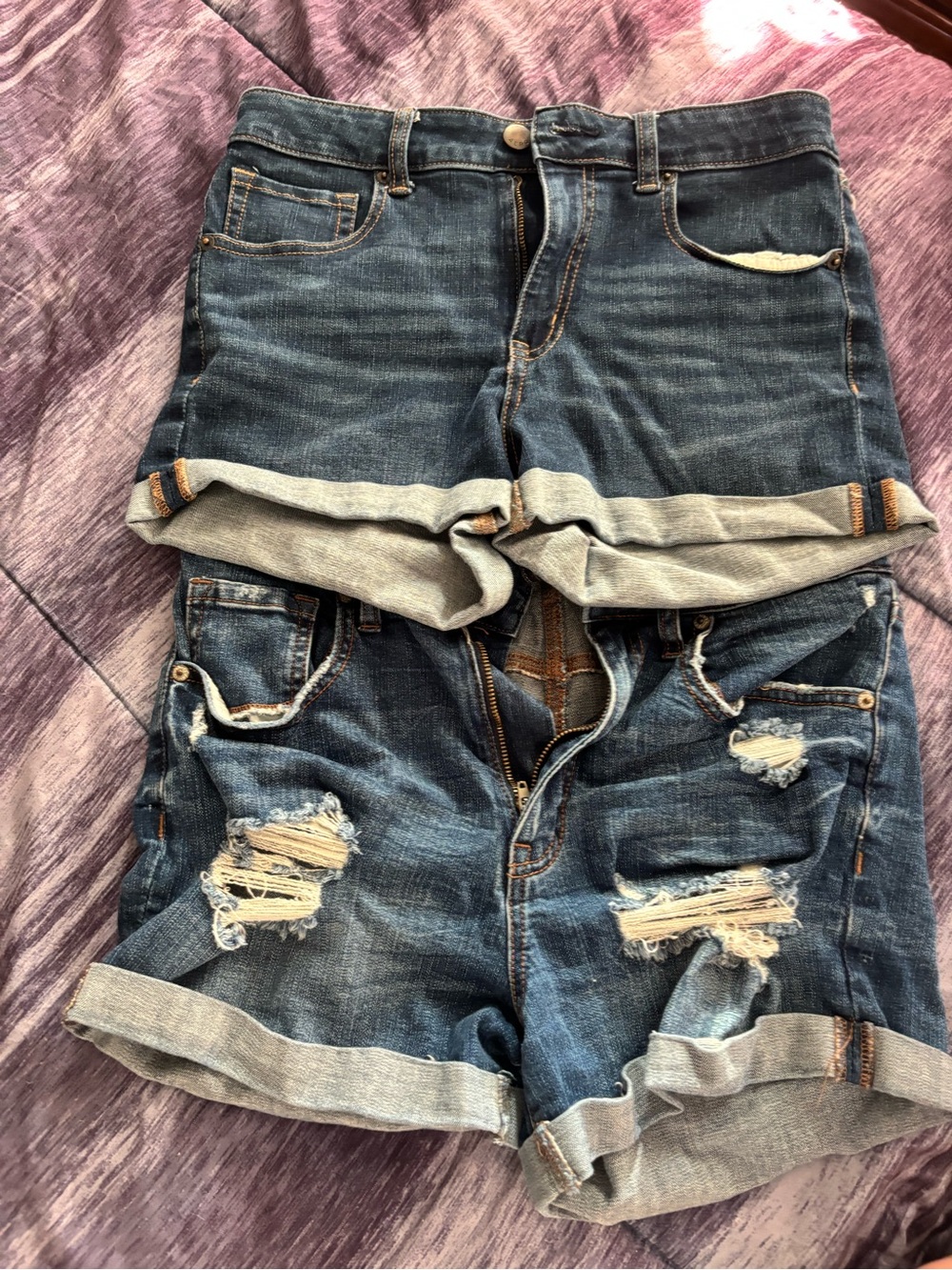 Denim Rolled Cuff Distressed Shorts - Blue 2 Pair Aero Size 10